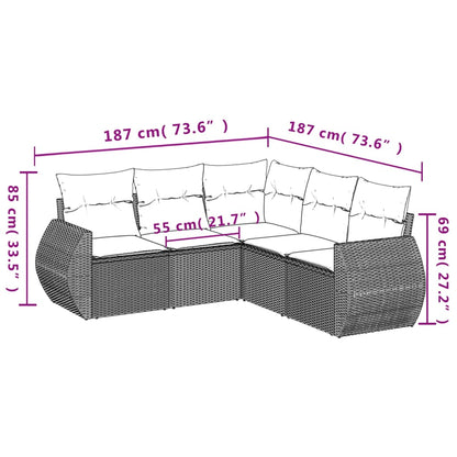 Set Divani da Giardino 5 pz con Cuscini Grigio in Polyrattan | homemem39