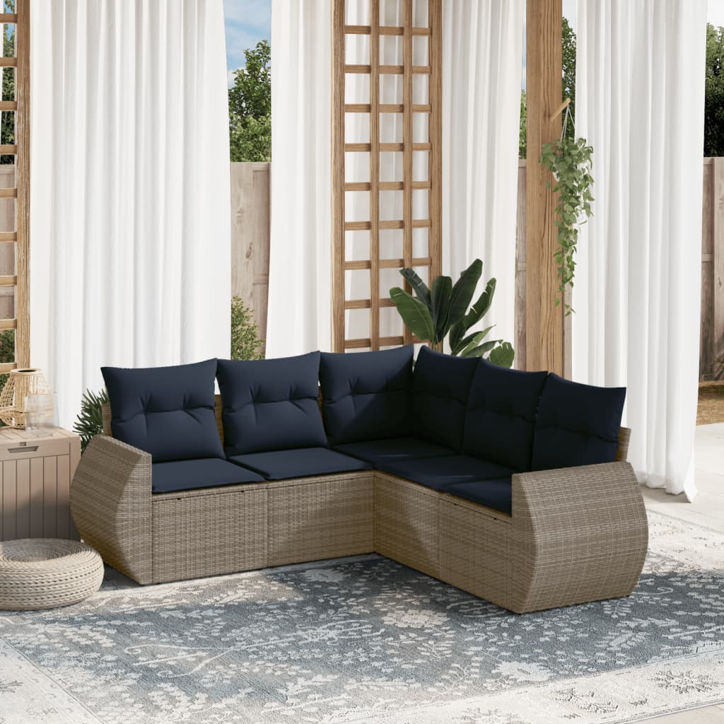 Set Divani da Giardino 5 pz con Cuscini Grigio in Polyrattan | homemem39