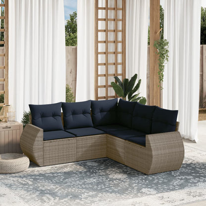 Set Divani da Giardino 5 pz con Cuscini Grigio in Polyrattan | homemem39