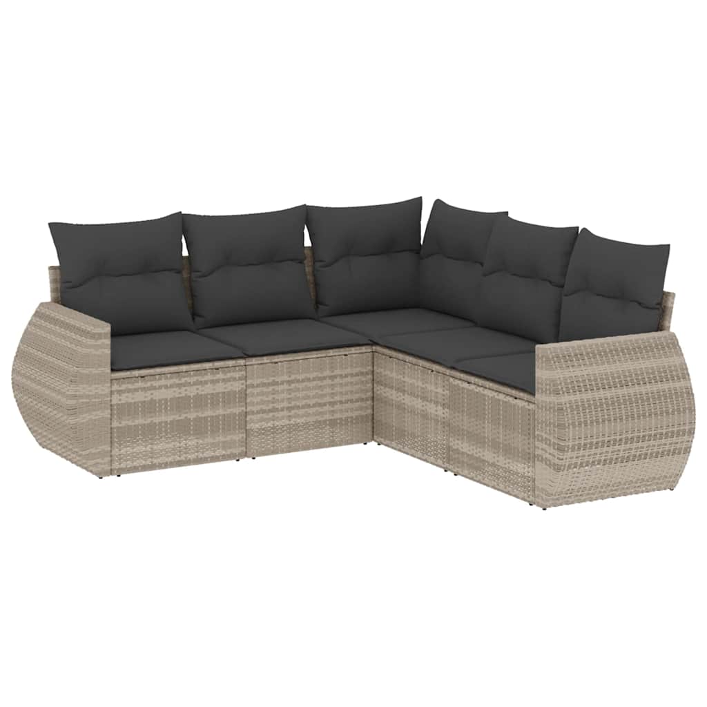 Set Divano da Giardino 5pz con Cuscini Grigio Chiaro Polyrattan | homemem39