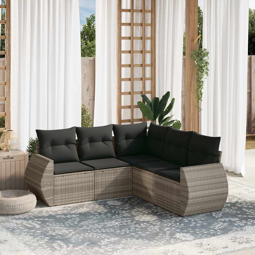 Set Divano da Giardino 5pz con Cuscini Grigio Chiaro Polyrattan - homemem39