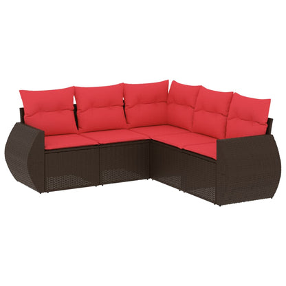 Set Divani da Giardino 5 pz con Cuscini Marrone in Polyrattan | homemem39