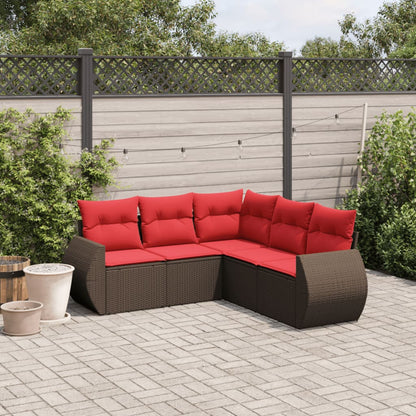 Set Divani da Giardino 5 pz con Cuscini Marrone in Polyrattan