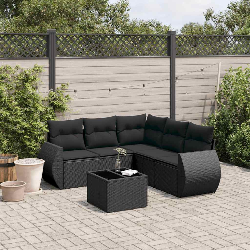 Set Divano da Giardino 6 pz con Cuscini Nero in Polyrattan | homemem39