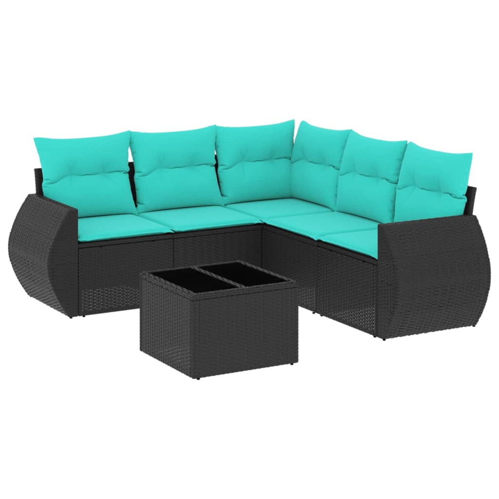 Set Divani da Giardino 6 pz con Cuscini Nero in Polyrattan | homemem39