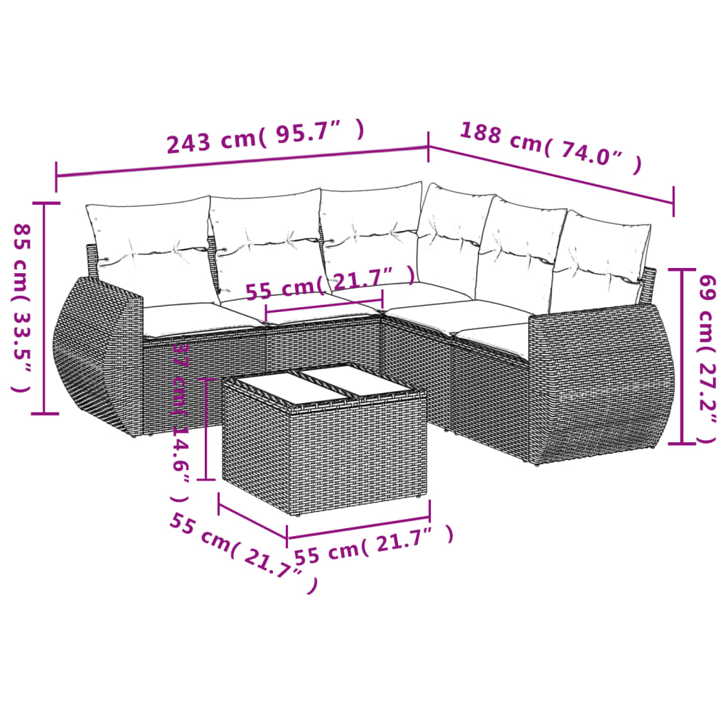 Set Divani da Giardino 6 pz con Cuscini Nero in Polyrattan | homemem39