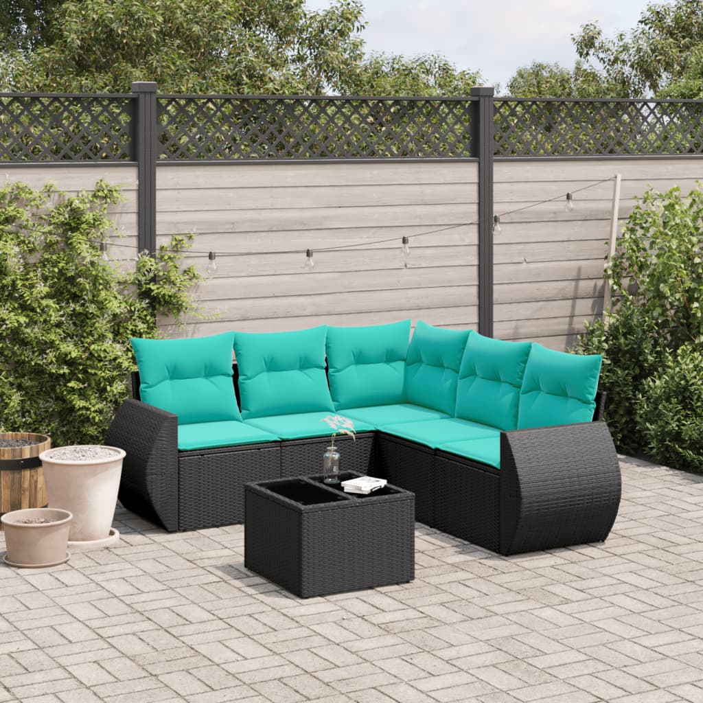 Set Divani da Giardino 6 pz con Cuscini Nero in Polyrattan