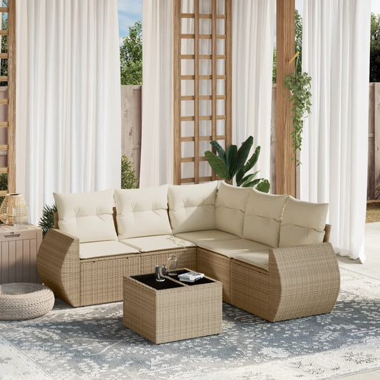 Set Divano da Giardino 6 pz con Cuscini Beige in Polyrattan - homemem39