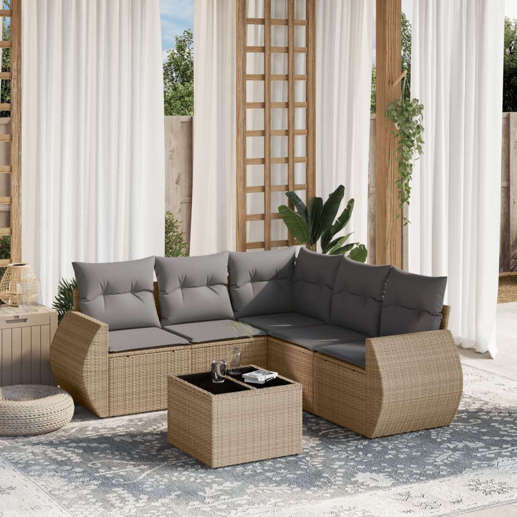 Set Divano da Giardino 6 pz con Cuscini Beige in Polyrattan - homemem39