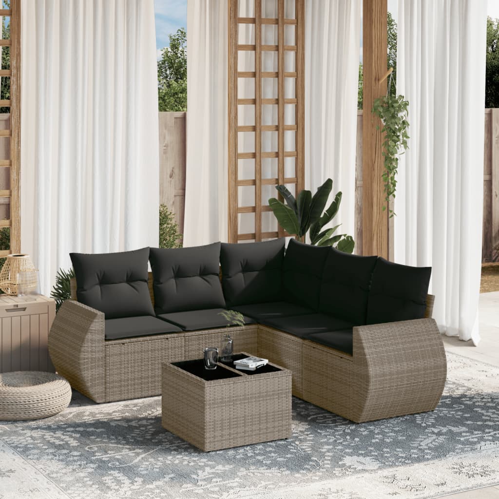Set Divano da Giardino 6 pz con Cuscini Grigio in Polyrattan - homemem39