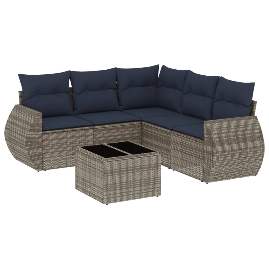 Set Divani da Giardino 6 pz con Cuscini Grigio in Polyrattan | homemem39