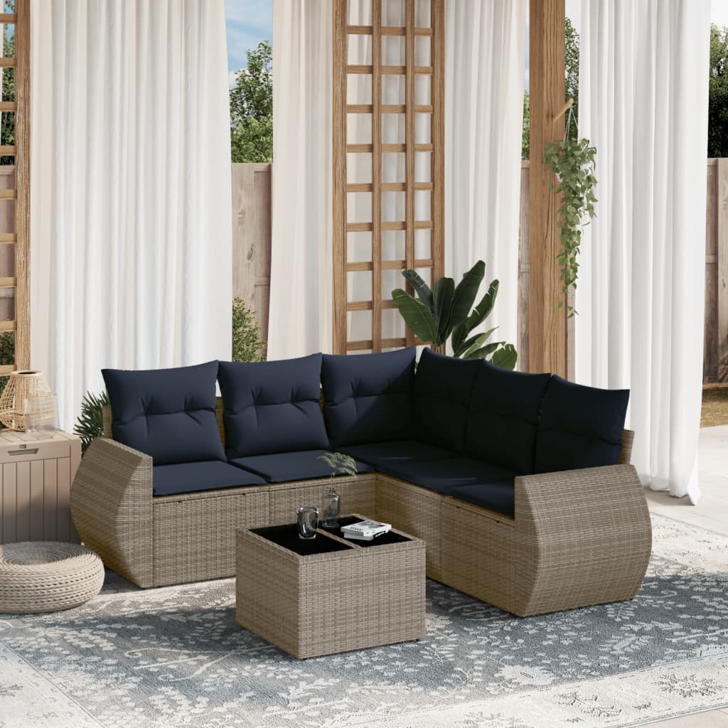 Set Divani da Giardino 6 pz con Cuscini Grigio in Polyrattan
