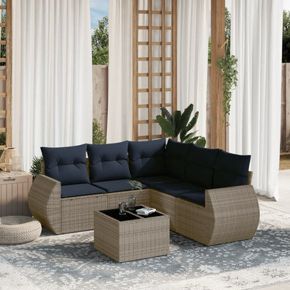 Set Divani da Giardino 6 pz con Cuscini Grigio in Polyrattan