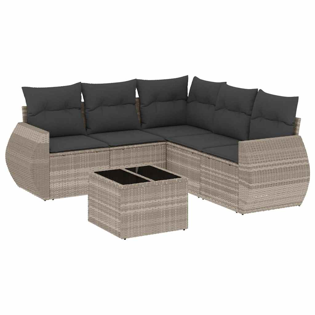 Set Divano da Giardino 6pz con Cuscini Grigio Chiaro Polyrattan | homemem39