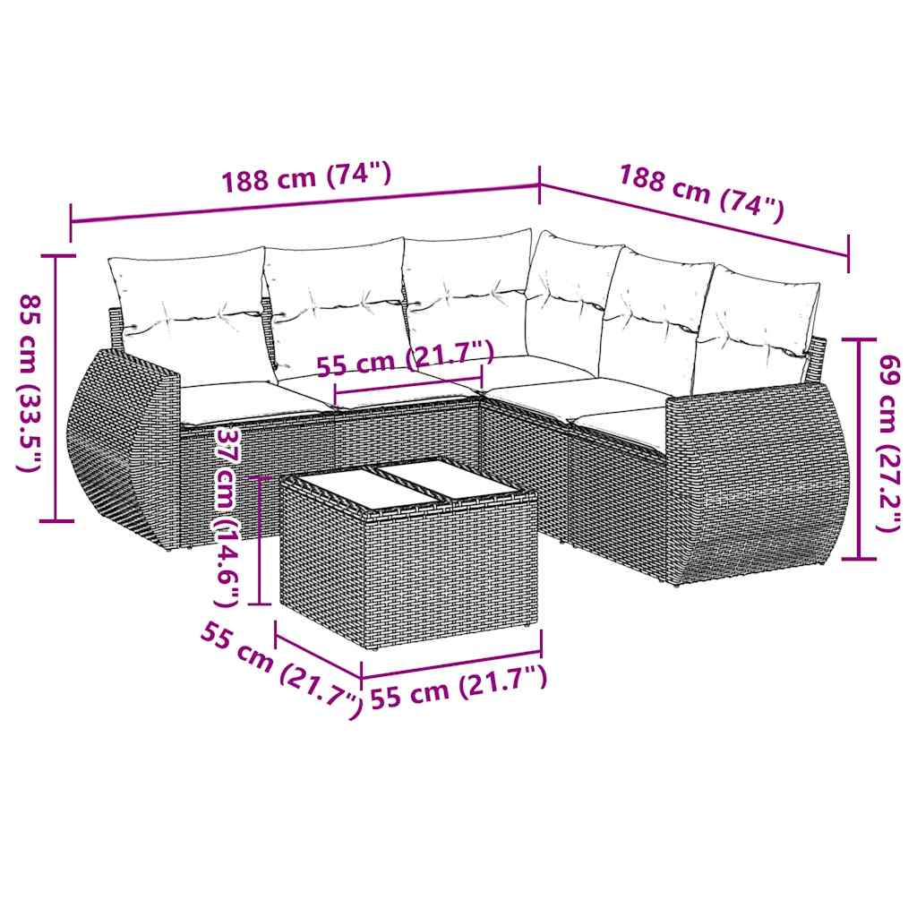 Set Divano da Giardino 6pz con Cuscini Grigio Chiaro Polyrattan | homemem39