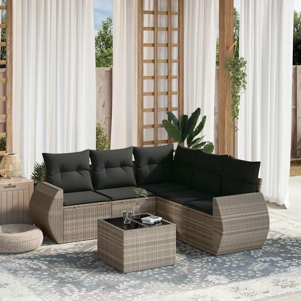 Set Divano da Giardino 6pz con Cuscini Grigio Chiaro Polyrattan | homemem39