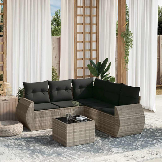 Set Divano da Giardino 6pz con Cuscini Grigio Chiaro Polyrattan - homemem39