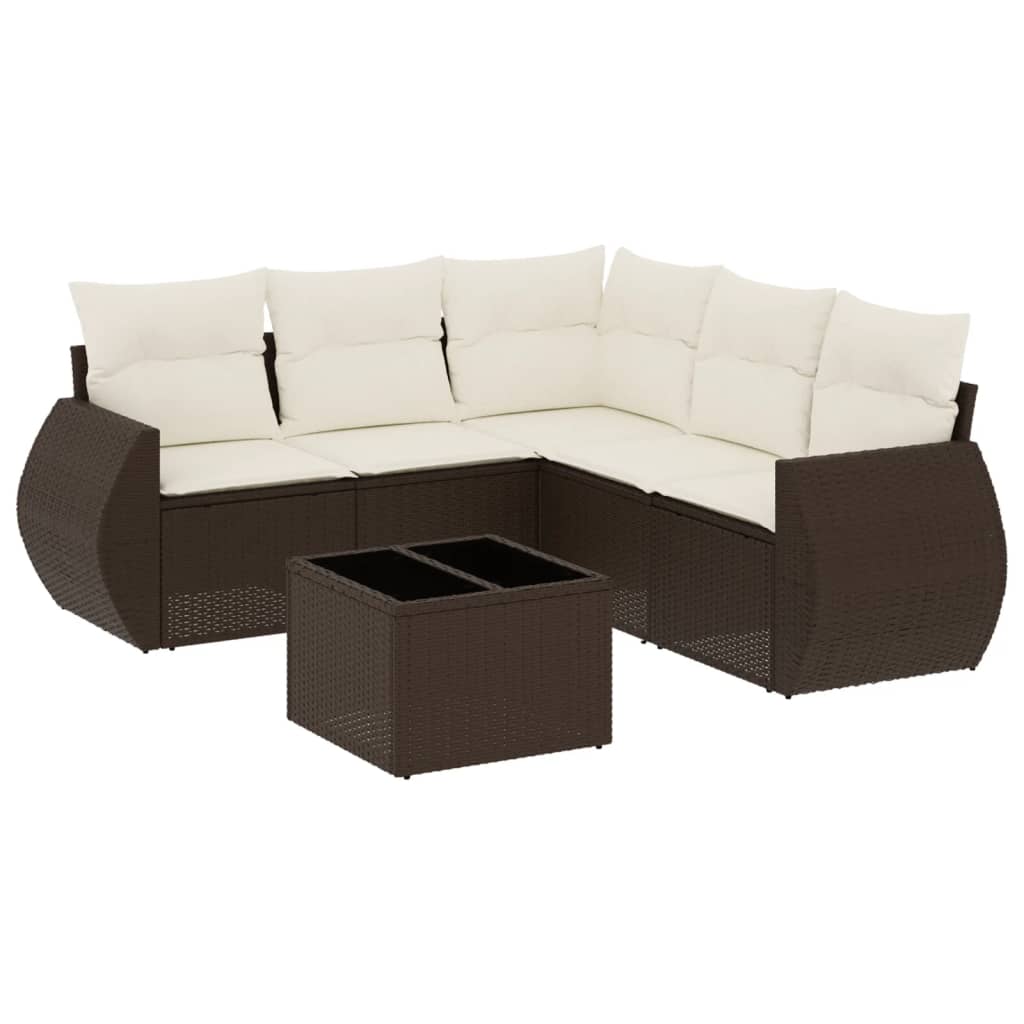 Set Divano da Giardino 6 pz con Cuscini Marrone in Polyrattan | homemem39