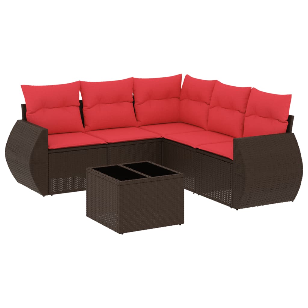 Set Divani da Giardino 6 pz con Cuscini Marrone in Polyrattan | homemem39