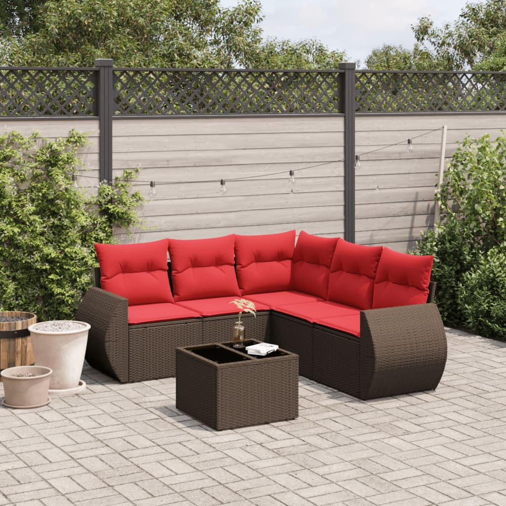 Set Divani da Giardino 6 pz con Cuscini Marrone in Polyrattan | homemem39