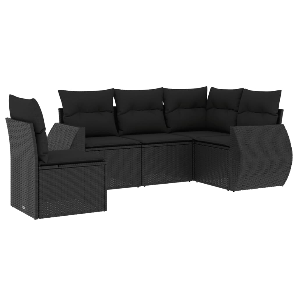 Set Divani da Giardino 5 pz con Cuscini in Polyrattan Nero - homemem39
