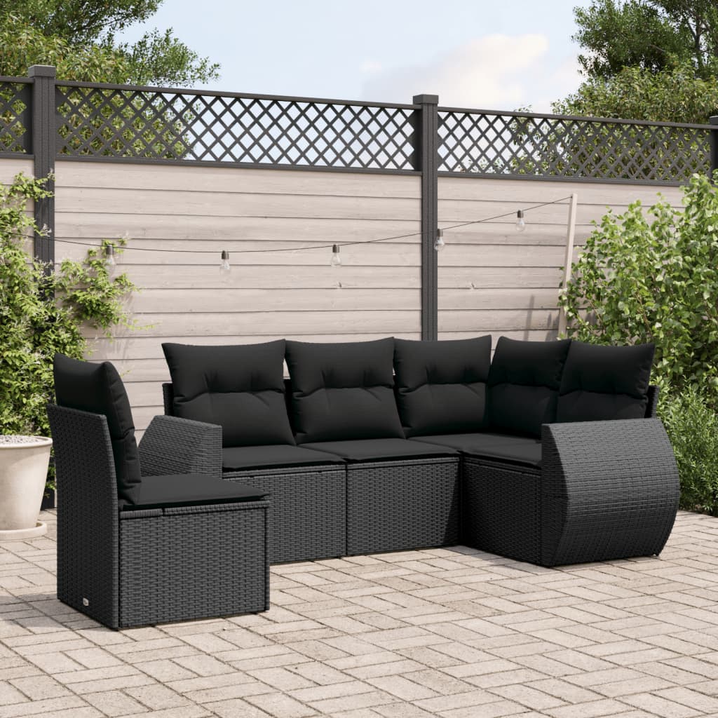 Set Divani da Giardino 5 pz con Cuscini in Polyrattan Nero - homemem39