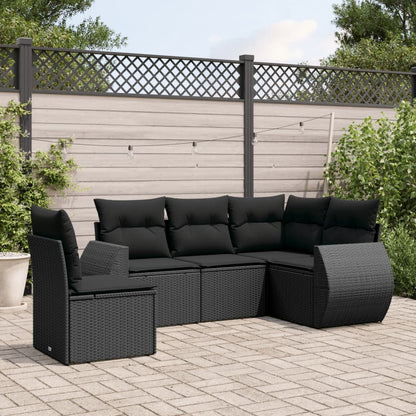 Set Divani da Giardino 5 pz con Cuscini in Polyrattan Nero - homemem39