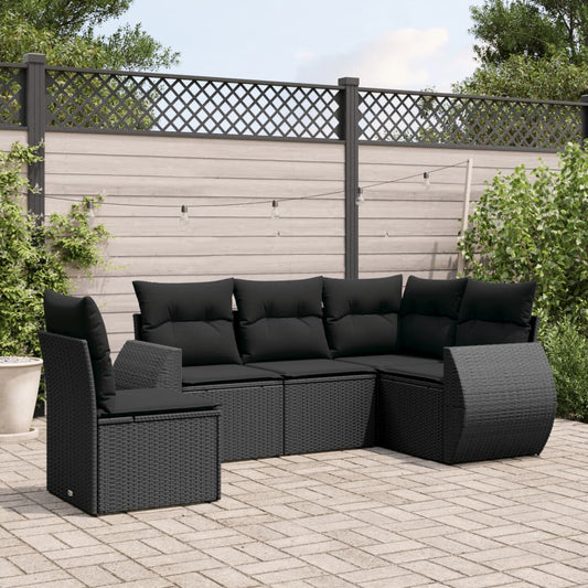 Set Divani da Giardino 5 pz con Cuscini in Polyrattan Nero - homemem39