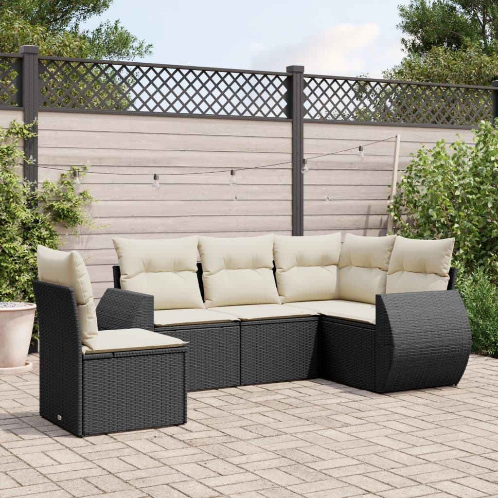 Set Divani da Giardino 5 pz con Cuscini in Polyrattan Nero - homemem39