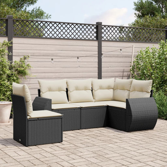 Set Divani da Giardino 5 pz con Cuscini in Polyrattan Nero - homemem39
