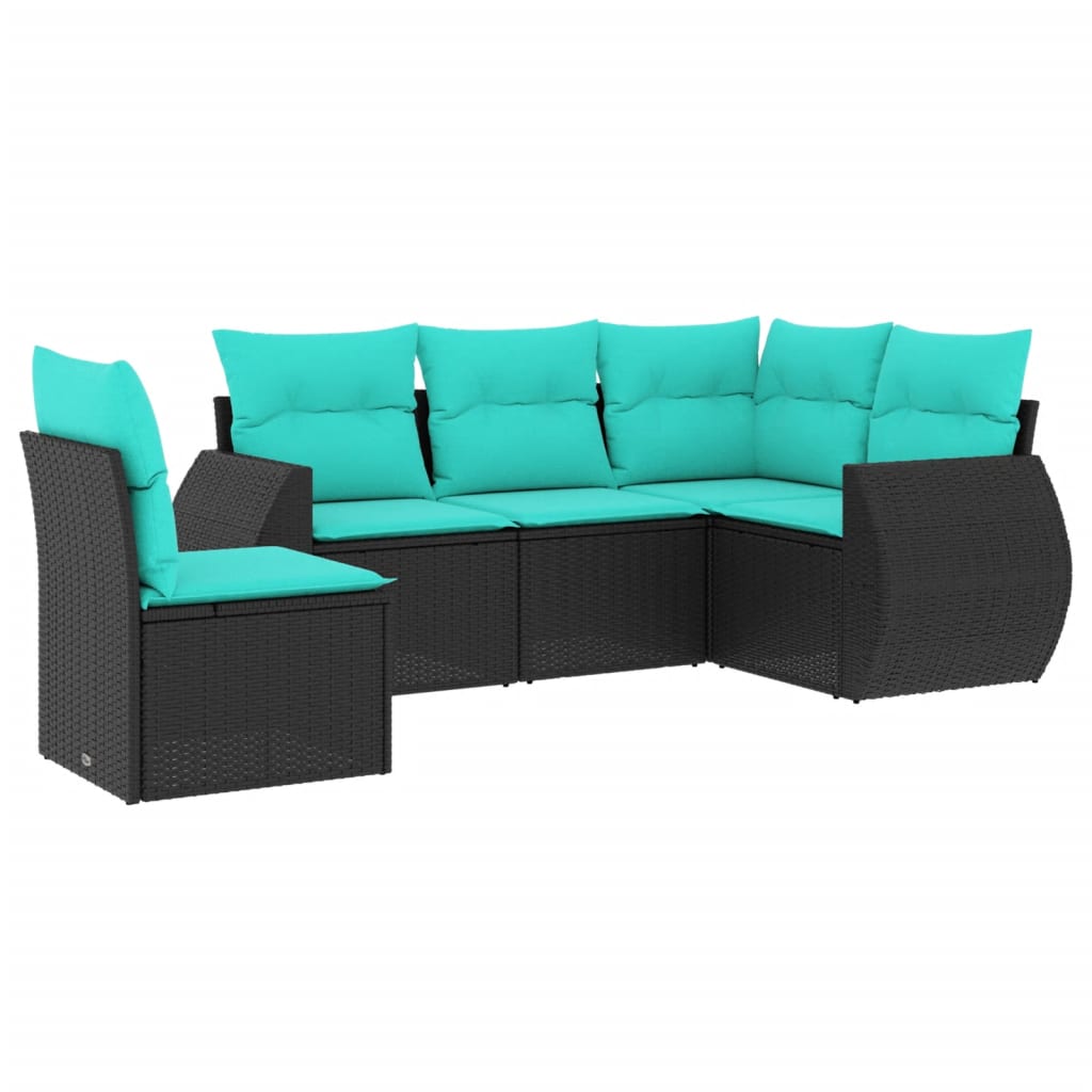 Set Divani da Giardino 5 pz con Cuscini Nero in Polyrattan | homemem39