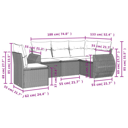 Set Divani da Giardino 5 pz con Cuscini Nero in Polyrattan | homemem39