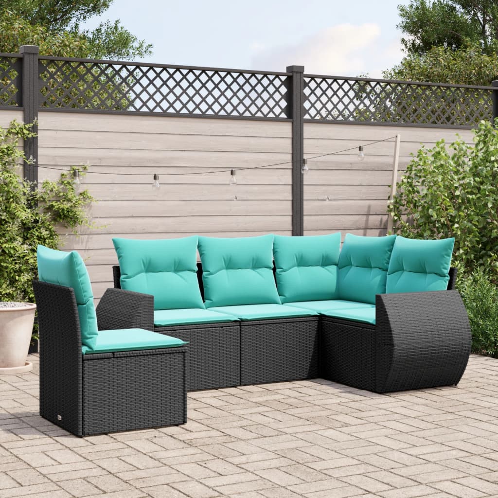 Set Divani da Giardino 5 pz con Cuscini Nero in Polyrattan | homemem39