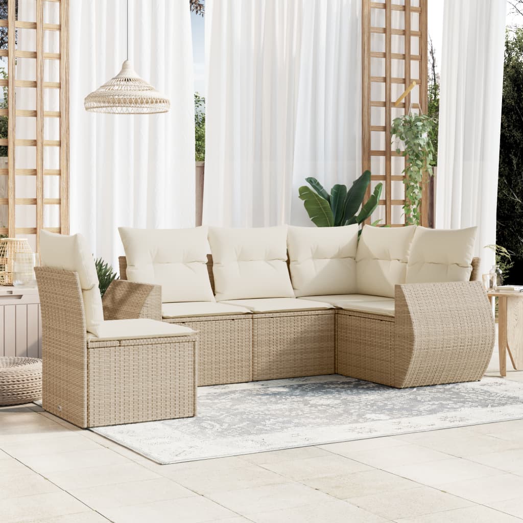 Set Divano da Giardino 5 pz con Cuscini Beige in Polyrattan - homemem39