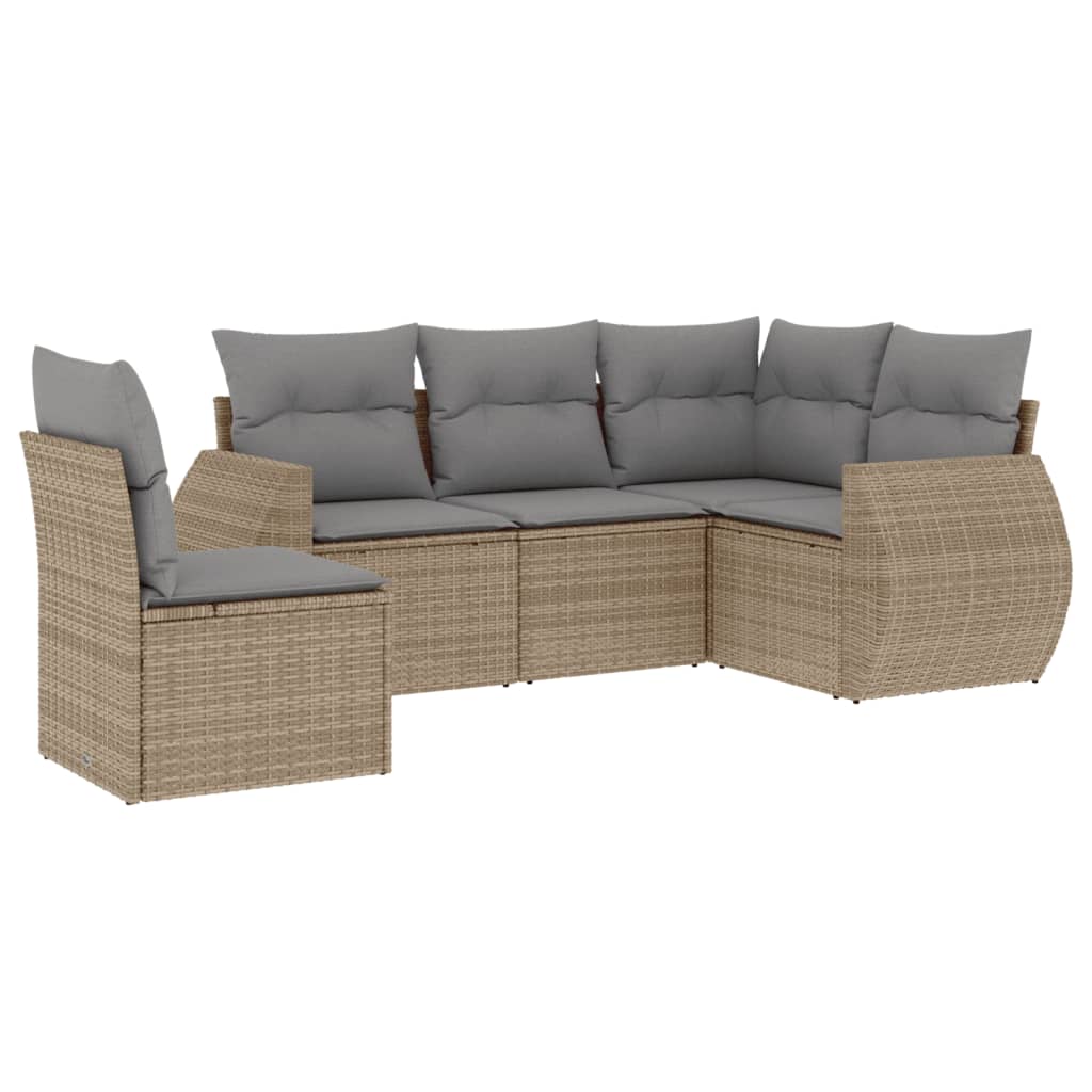 Set Divano da Giardino 5 pz con Cuscini Beige in Polyrattan - homemem39