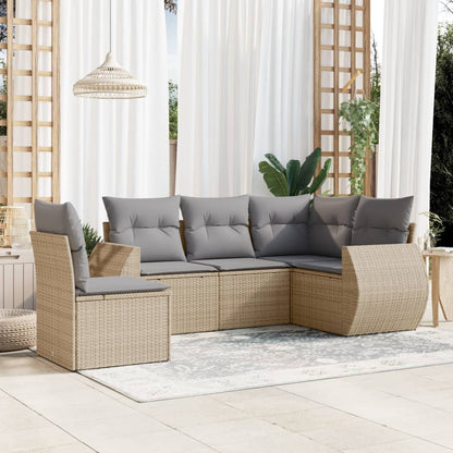 Set Divano da Giardino 5 pz con Cuscini Beige in Polyrattan | homemem39