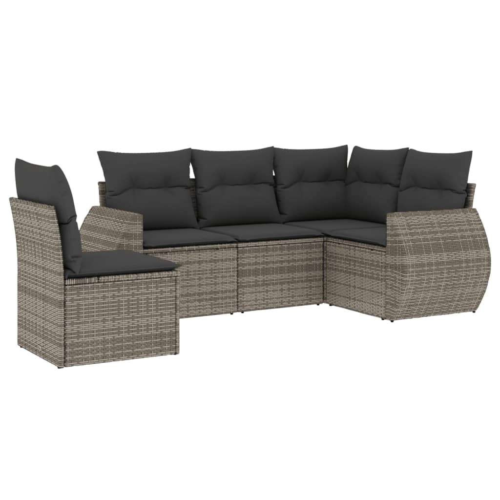 Set Divano da Giardino 5 pz con Cuscini Grigio in Polyrattan - homemem39