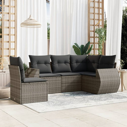 Set Divano da Giardino 5 pz con Cuscini Grigio in Polyrattan - homemem39