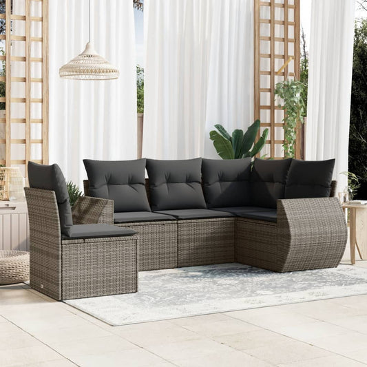 Set Divano da Giardino 5 pz con Cuscini Grigio in Polyrattan - homemem39
