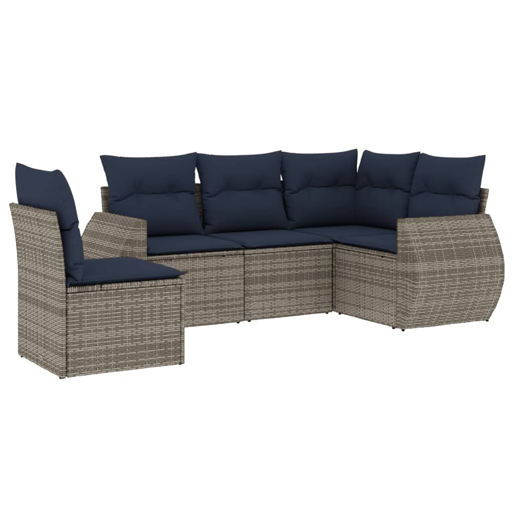 Set Divani da Giardino 5 pz con Cuscini Grigio in Polyrattan | homemem39