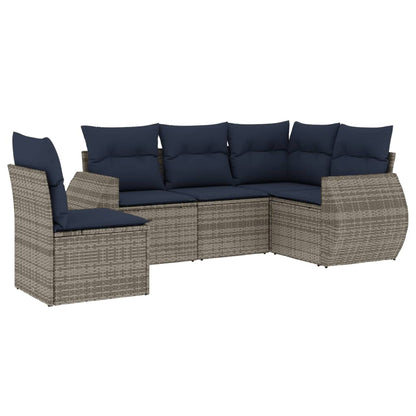 Set Divani da Giardino 5 pz con Cuscini Grigio in Polyrattan | homemem39