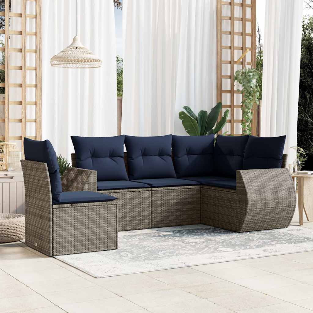 Set Divani da Giardino 5 pz con Cuscini Grigio in Polyrattan | homemem39