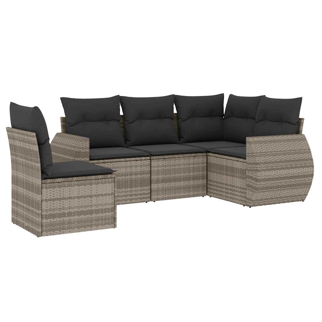 Set Divano da Giardino 5pz con Cuscini Grigio Chiaro Polyrattan | homemem39