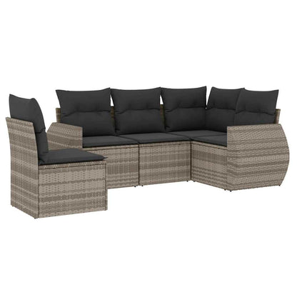 Set Divano da Giardino 5pz con Cuscini Grigio Chiaro Polyrattan | homemem39