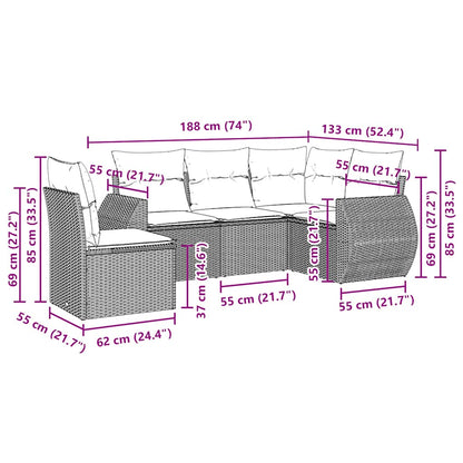 Set Divano da Giardino 5pz con Cuscini Grigio Chiaro Polyrattan | homemem39