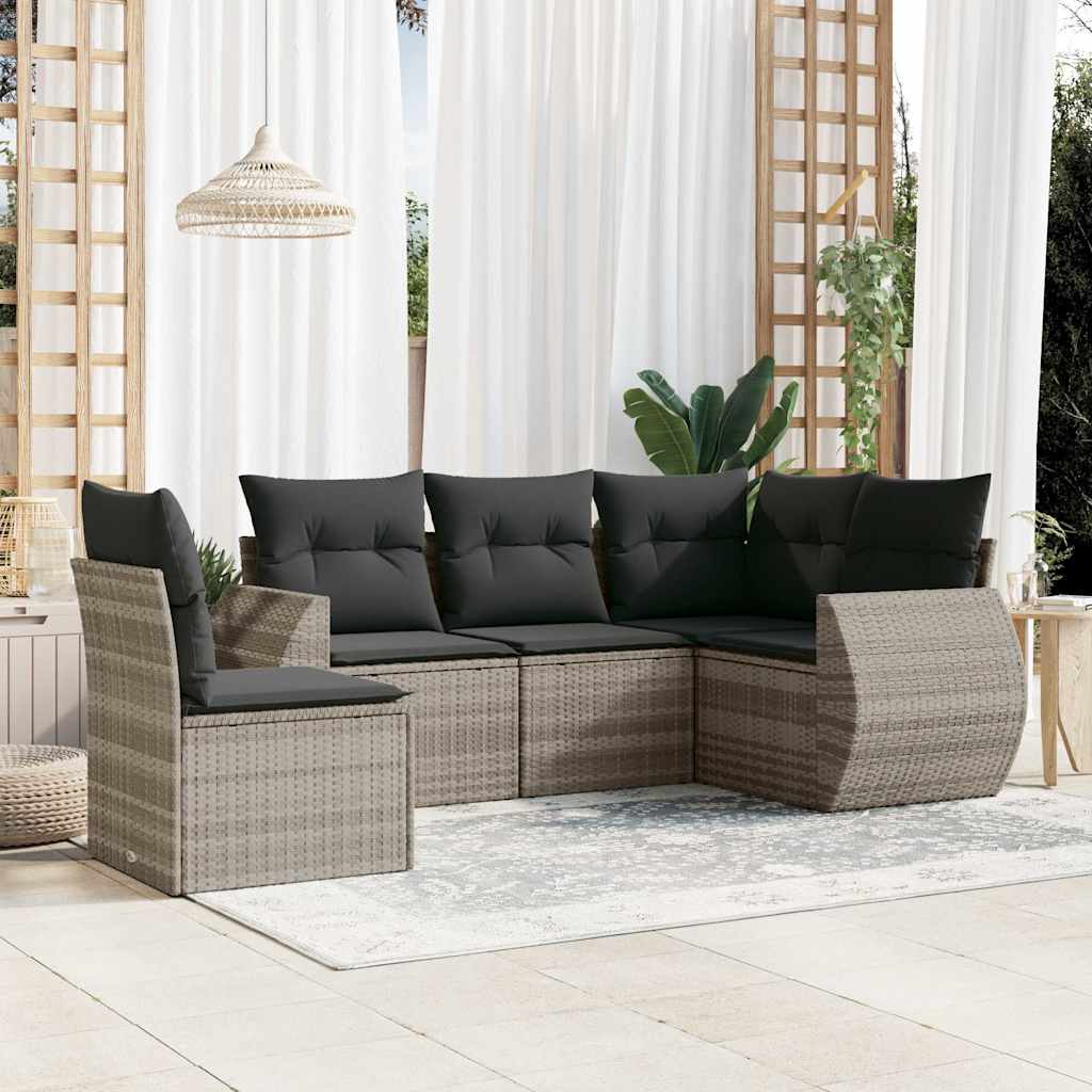 Set Divano da Giardino 5pz con Cuscini Grigio Chiaro Polyrattan | homemem39