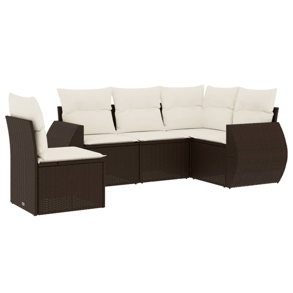 Set Divano da Giardino 5 pz con Cuscini Marrone in Polyrattan | homemem39