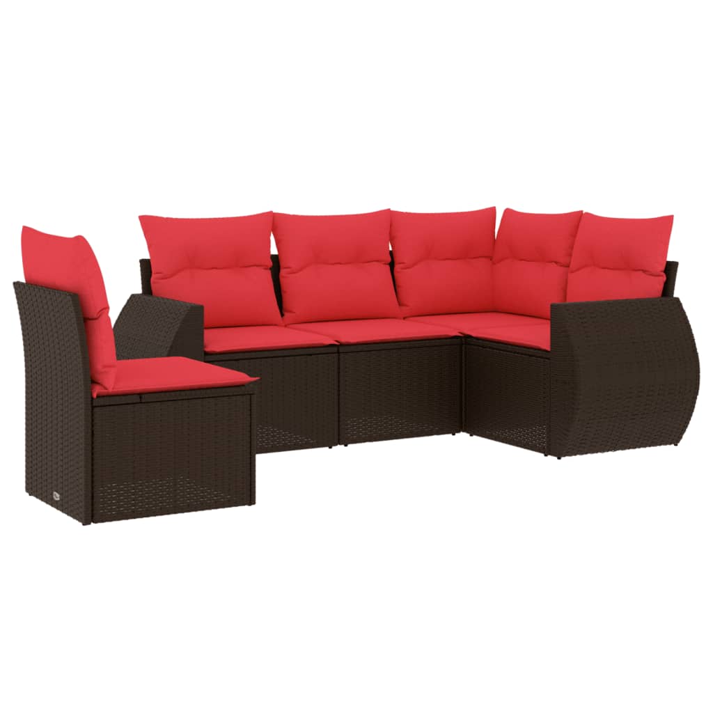 Set Divani da Giardino 5 pz con Cuscini Marrone in Polyrattan | homemem39