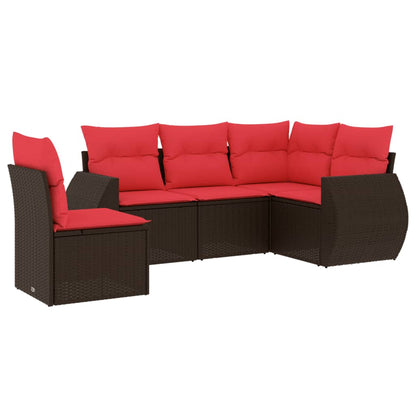 Set Divani da Giardino 5 pz con Cuscini Marrone in Polyrattan | homemem39