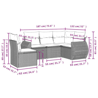 Set Divani da Giardino 5 pz con Cuscini Marrone in Polyrattan | homemem39